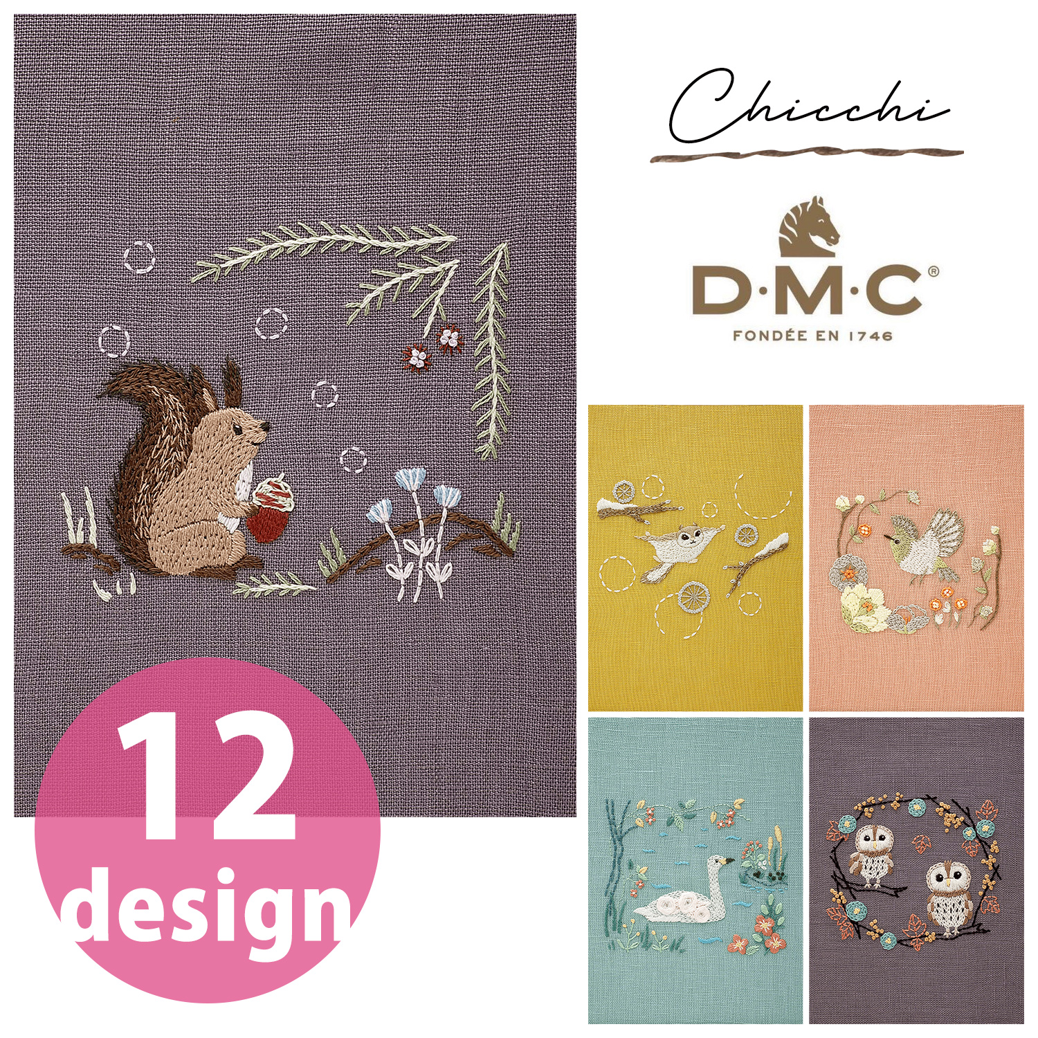 DMC-JPT63～74 Chicchi 森で暮らす動物たちの12か月 刺繍キット (袋)