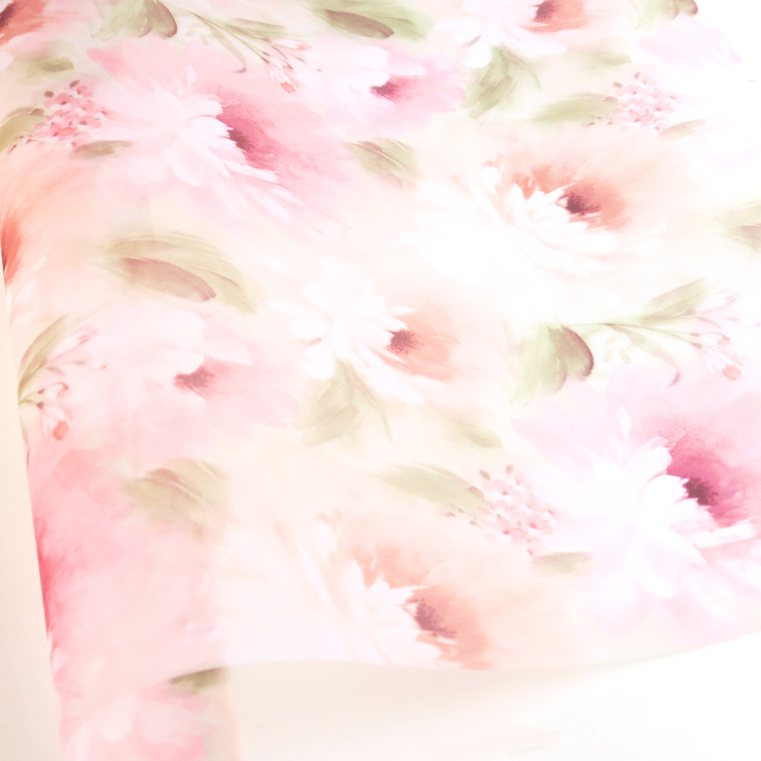 【後継品】F55188-1011 転写チュール ピンクの大柄花 巾約68cm 1m単位 (m)