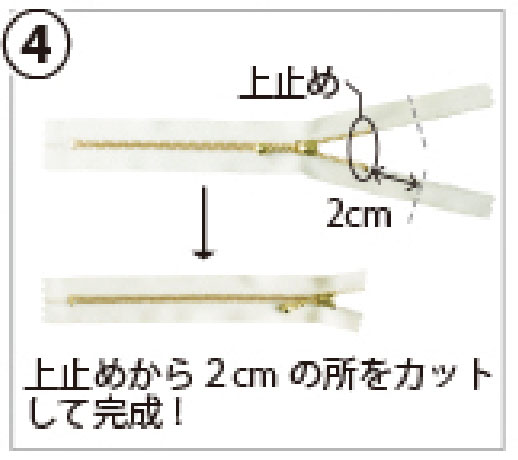 ④余ったテープの部分をカットする