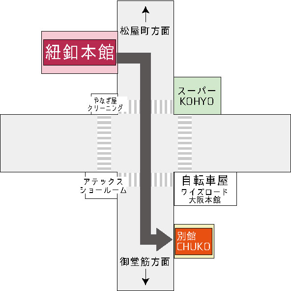 日本紐釦（チューコー）本館から別館Chukoへの道順