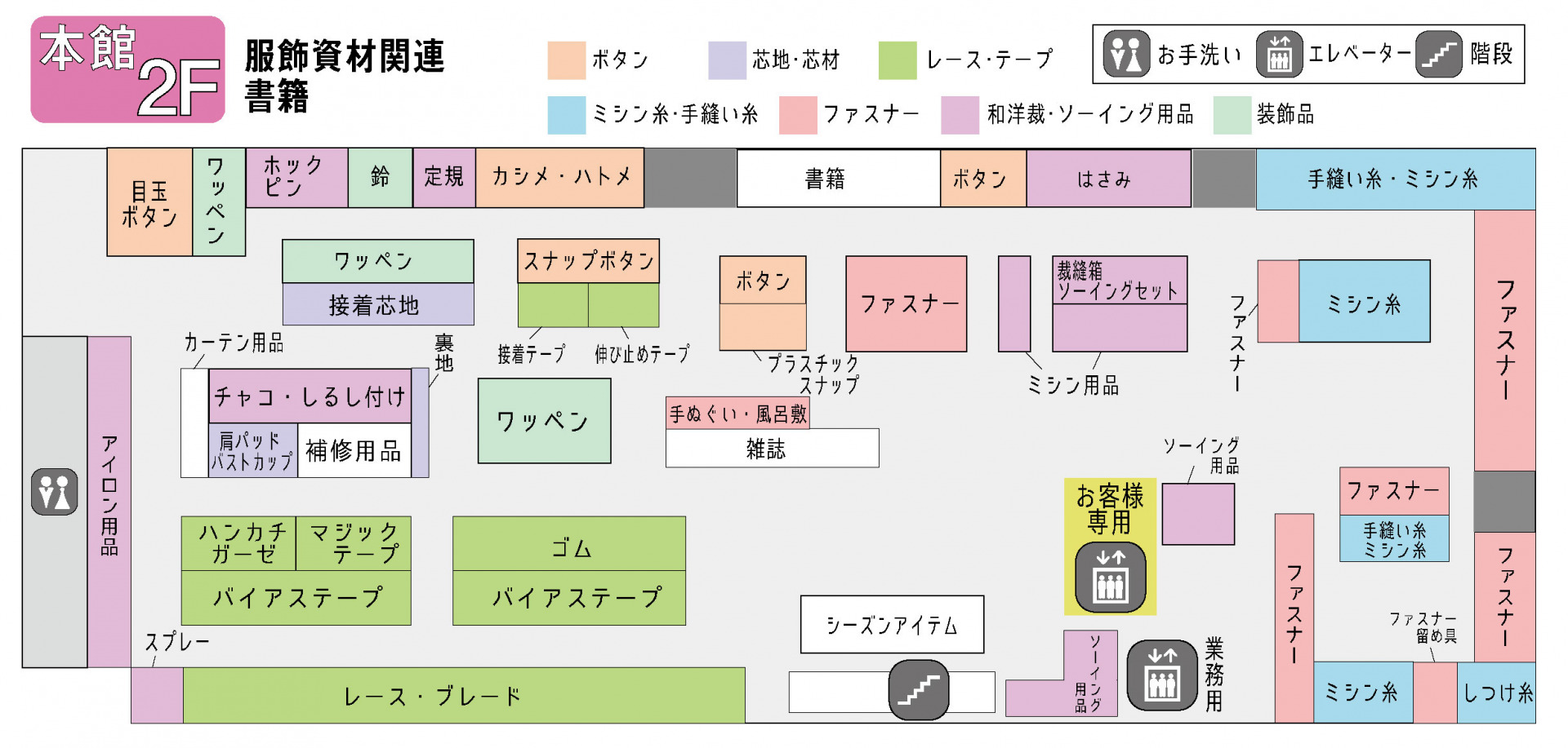 日本紐釦(チューコー)本館2階フロアマップ