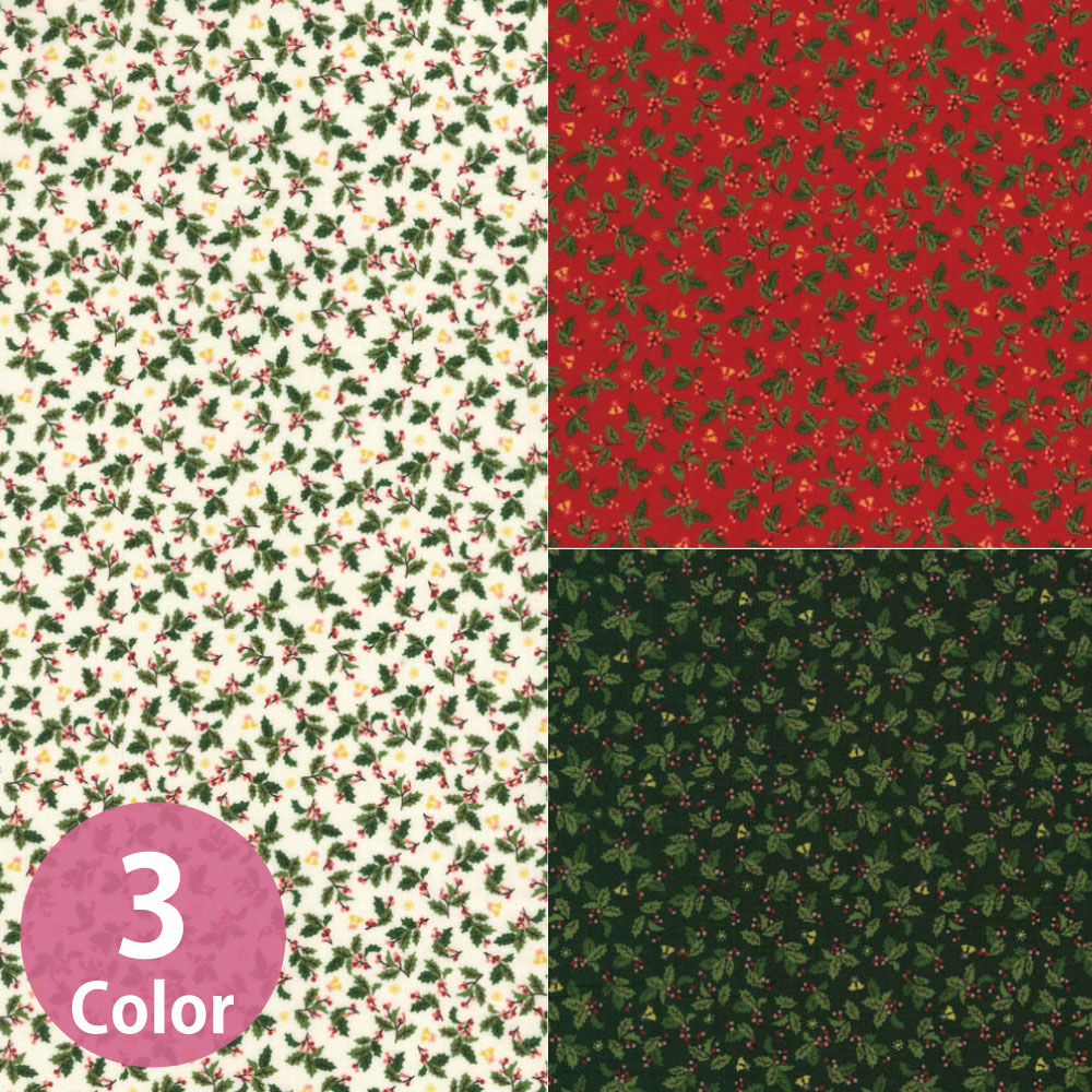 H7100-7 Christmasfabric クリスマス ヒイラギ柄シーチング生地 1m単位 (m）