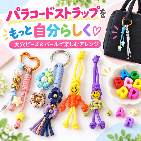 パラコードストラップをもっと可愛く！大穴ビーズ＆パールで楽しむアレンジ