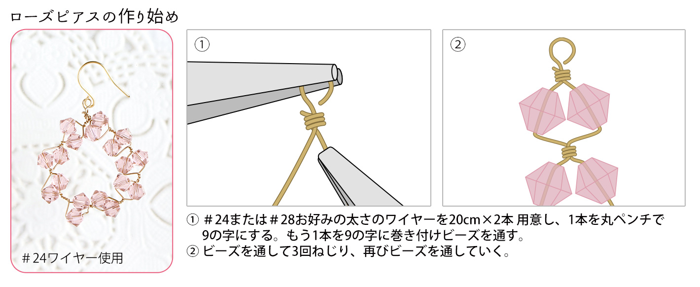 作り方ヒント・ローズピアスの作りはじめ