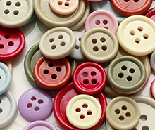 Plastic, candy, polyester buttons