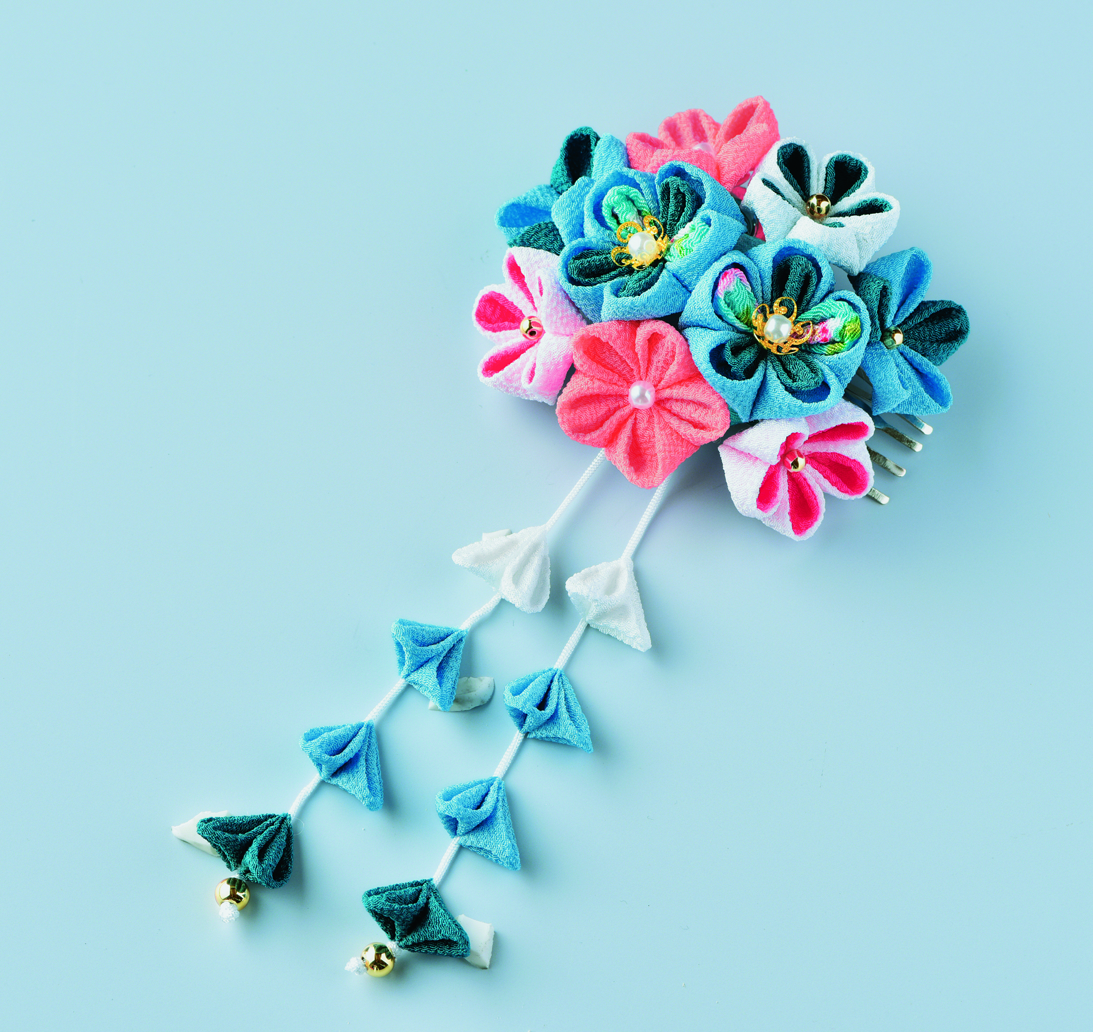 【雛祭り受注会】【お取り寄せ・返品不可】PAN-LH430 タカギ繊維 Panami 京ちりめんつまみ細工　はなやぎ髪飾り「水色」 キット (個)