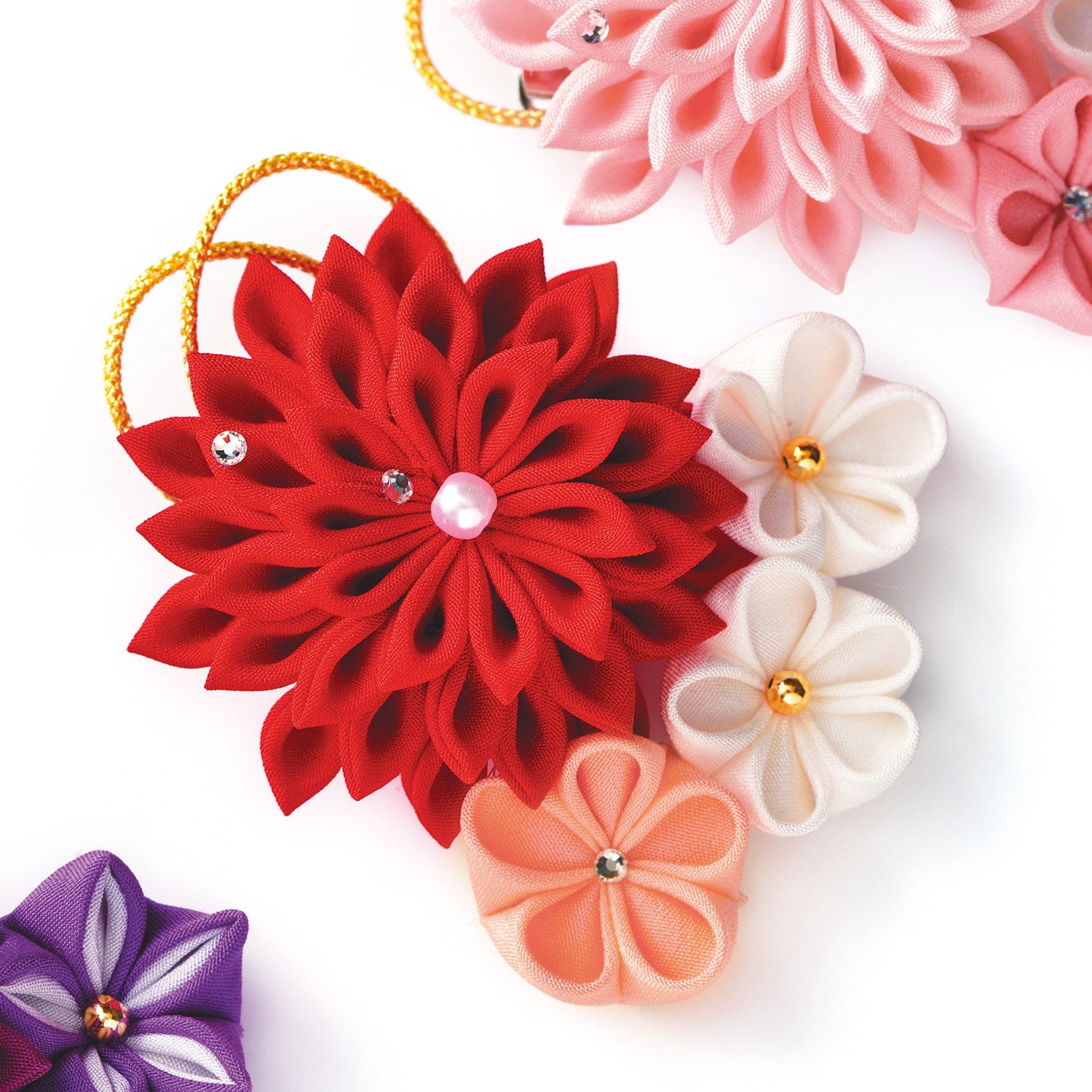 【お取り寄せ・返品不可】PAN-LH450 正絹つまみ細工ブローチ 赤 (個)