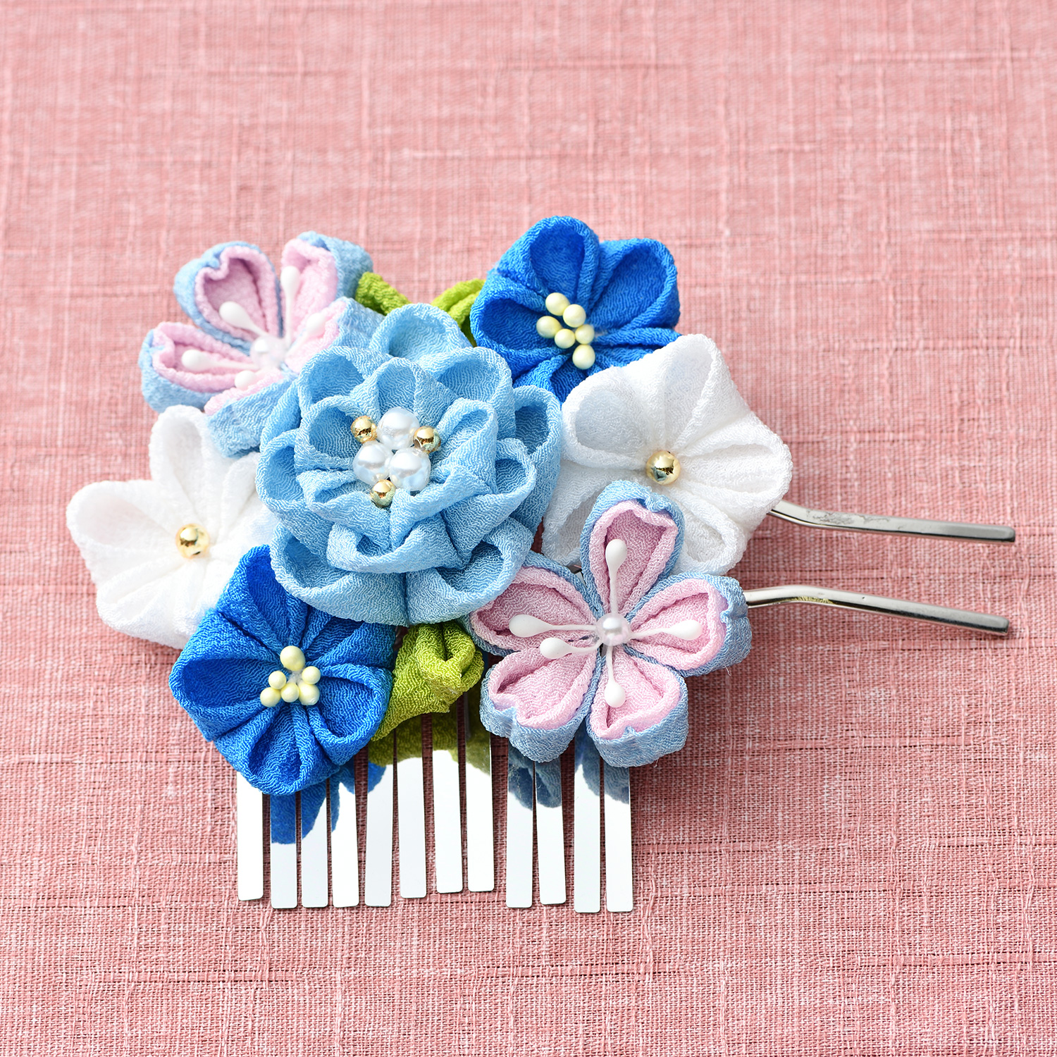 【お取り寄せ・返品不可】PAN-LH457 つまみ細工 可憐かんざし 水色(個)