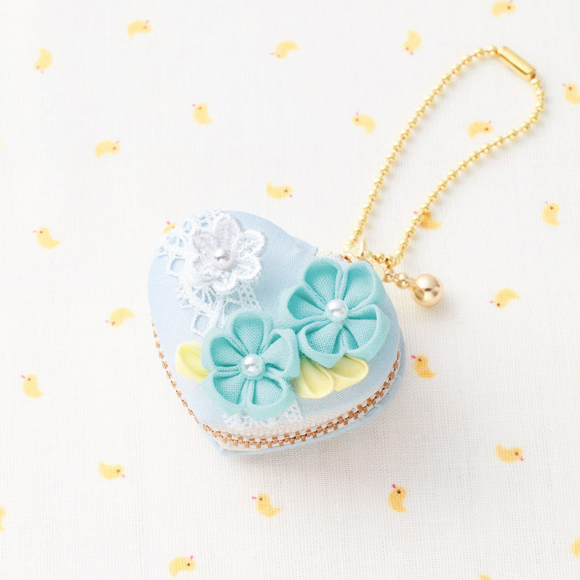 【雛祭り受注会】【お取り寄せ・返品不可】CO28 タカギ繊維 Panami つまみ細工 ハート型マカロンコインケース ミントブルー キット (個)