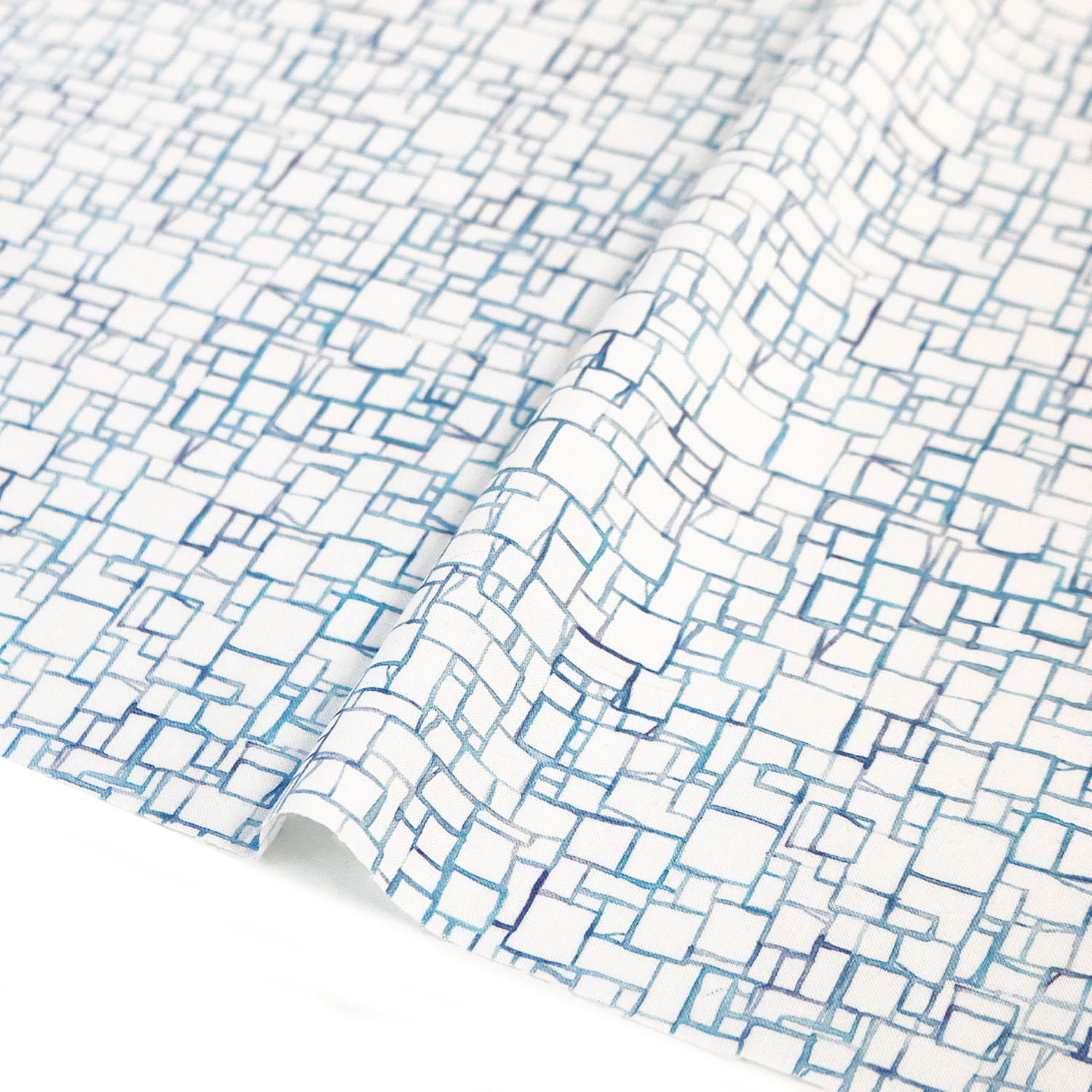 【0119新柄】FSP-909 WH地 水彩 水色 小さな四角フレーム FreeSpirit フリースピリット USAプリント m単位 (m)