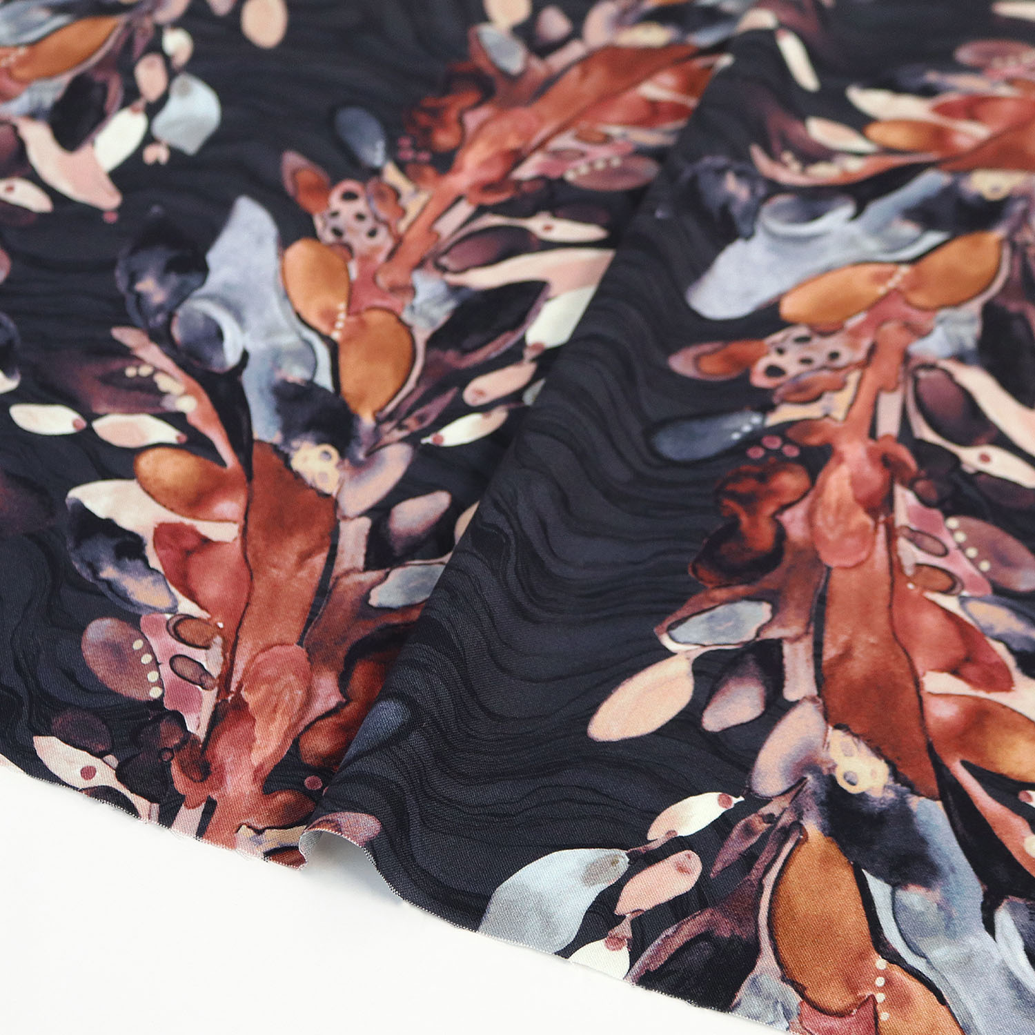 【0119新柄】FSP-901 ネイビー地 水彩 オレンジ抽象花柄 FreeSpirit フリースピリット USAプリント m単位 (m)