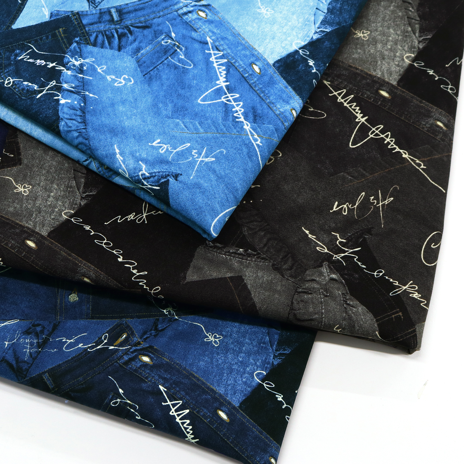 IBK99411-1 デニムプリントオックス生地 巾約108cm 1m単位 (m)