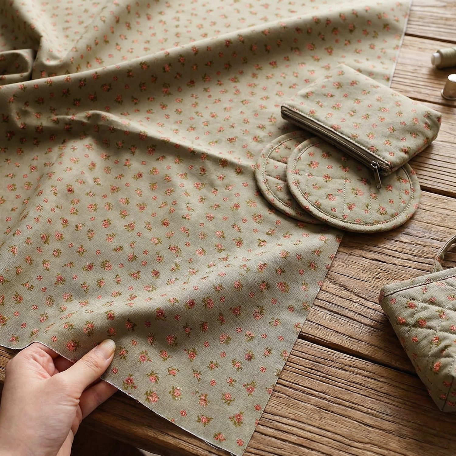 MICH11994-K モスグリーン地 ピンク小花柄 Michael Miller マイケルミラー USAプリント 巾約110cm 1m単位 (m)