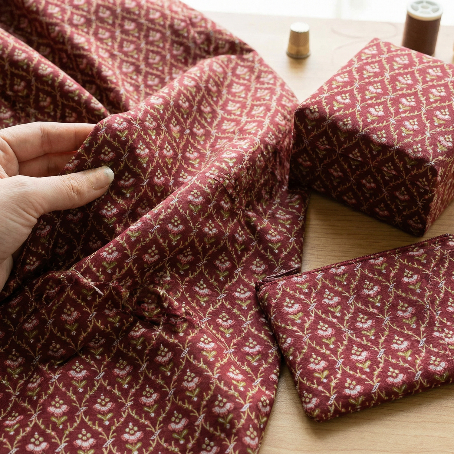 MICH11996-S ボルドー地 花と小さな美柄 Michael Miller マイケルミラー USAプリント 巾約110cm 1m単位 (m)