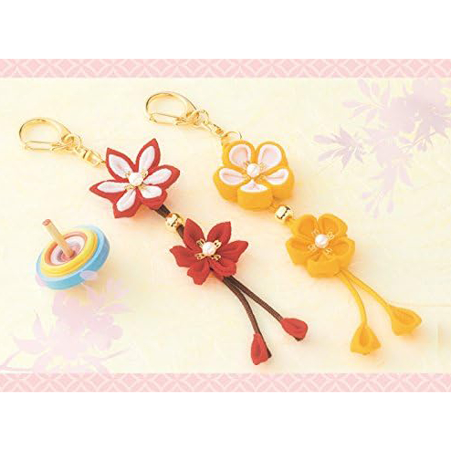【雛祭り受注会】【お取り寄せ・返品不可】LH-106 縫わずに作る和のつまみ細工キーホルダー 赤×黄色 (袋)