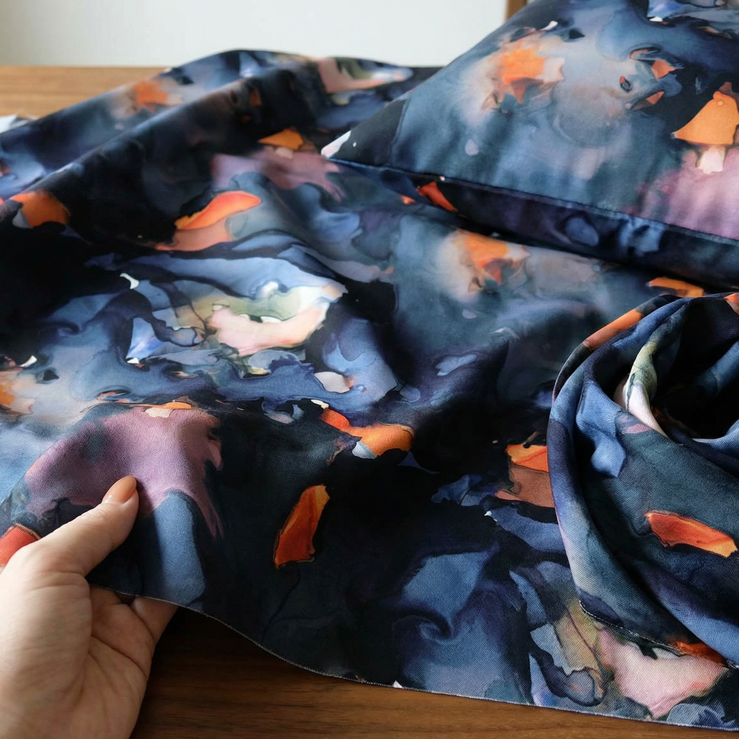 【15%OFF】【0119新柄】FSP-905 ネイビー オレンジ 水彩 マーブル FreeSpirit フリースピリット USAプリント m単位 (m)