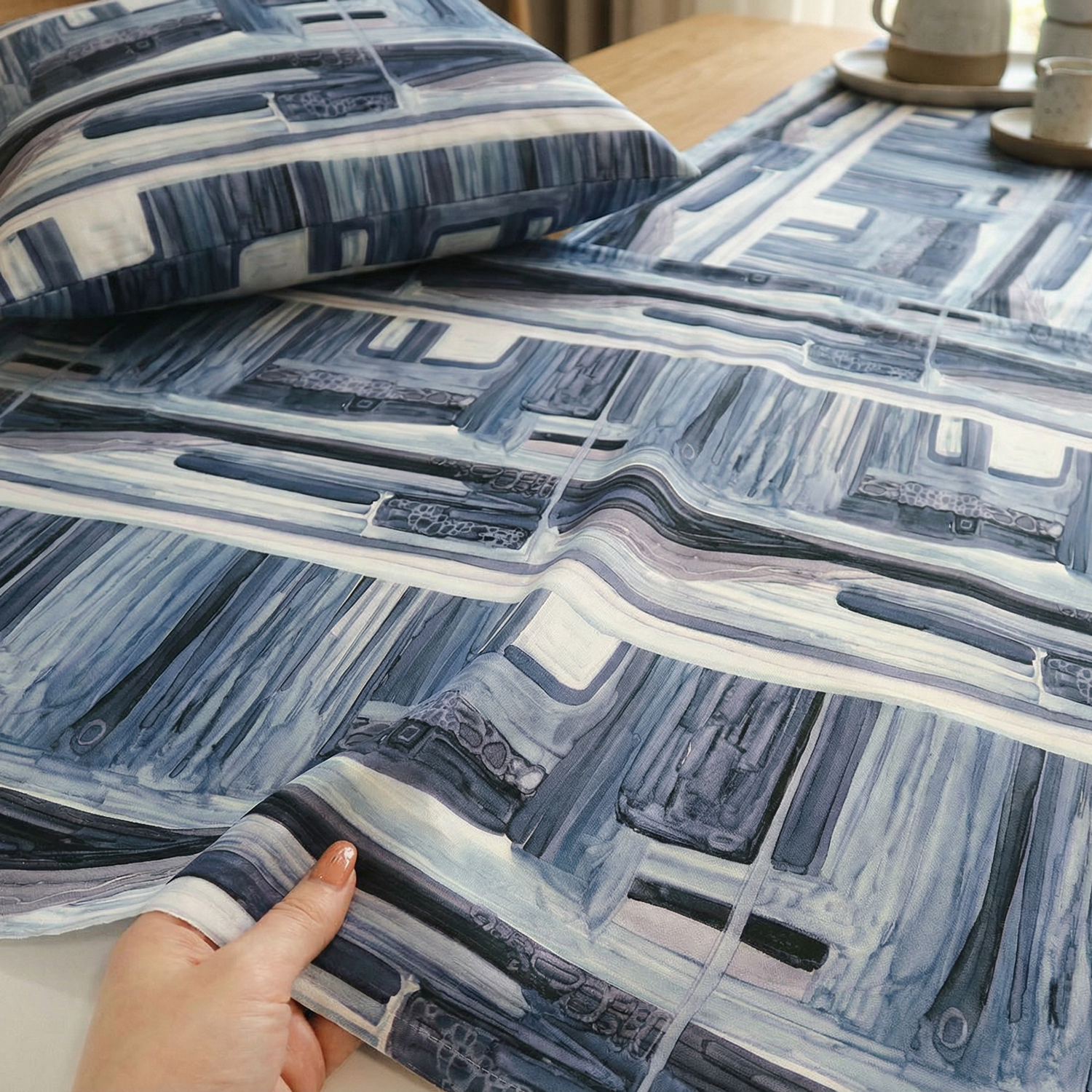 【15%OFF】【0119新柄】FSP-902 青 水彩 縦横ラインペイント柄 FreeSpirit フリースピリット USAプリント m単位 (m)