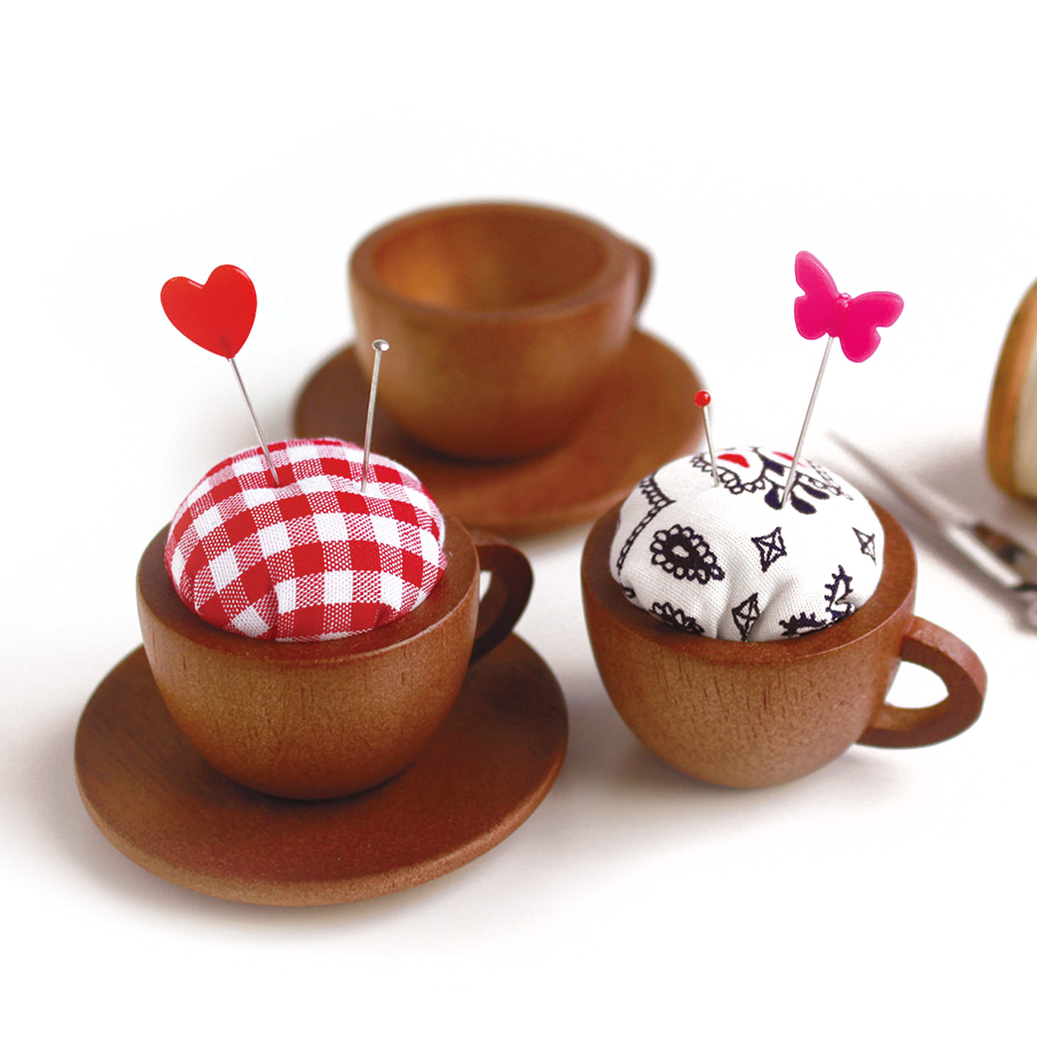 CC1287 Wooden mini cup and saucer set"", brown"", 2 pair (bag)