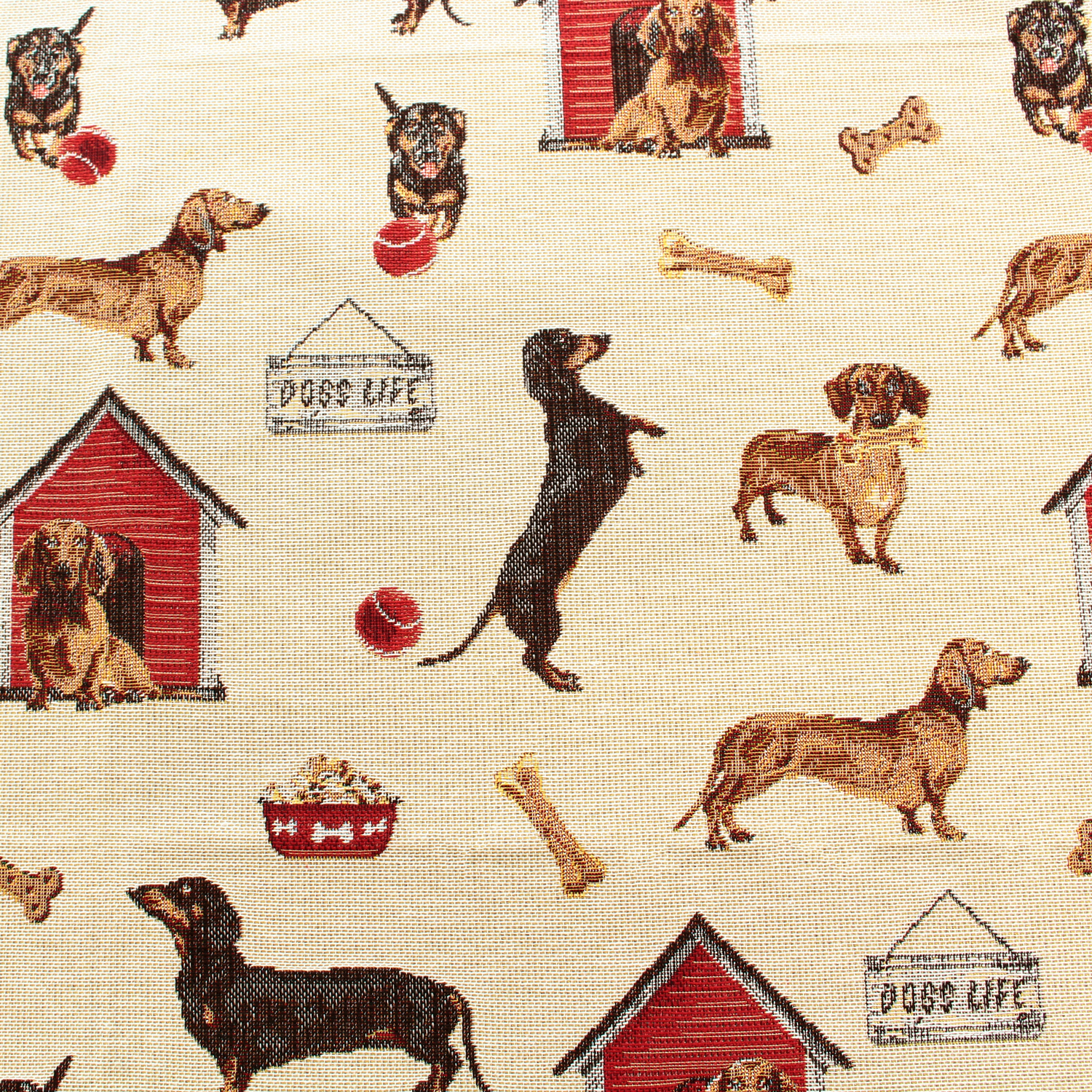 GB-DACHSHUND-50CM 犬と犬小屋 オランダ輸入 ゴブラン生地 140cm巾 50cm単位 (枚)