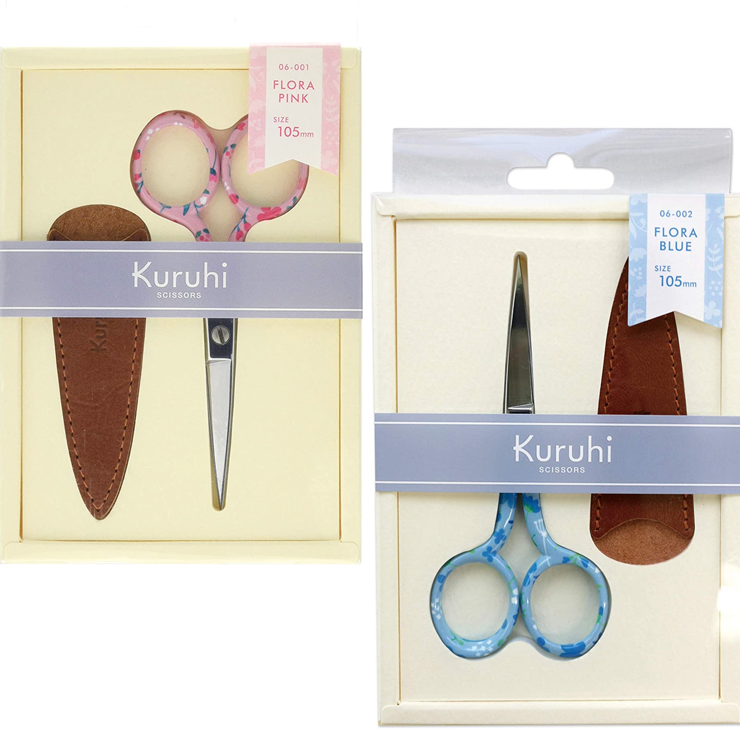 [Until 17th][Online Sale] TK06001 KAWAGUCHI Crafting Scissors Kuruhi Size 105mm FLORA PINK/FLORA BLUE (pcs)