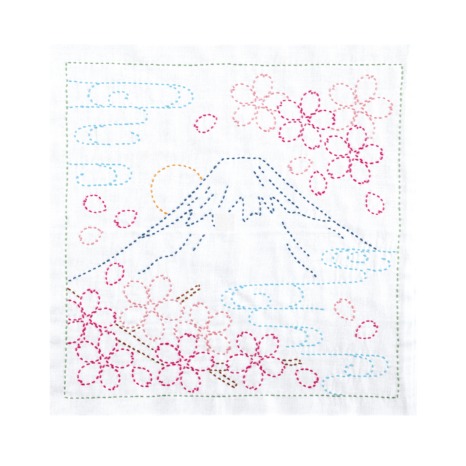 【お取り寄せ・返品不可】OLY-SK485 刺し子 花ふきんキット 富士と桜〈白〉（袋）