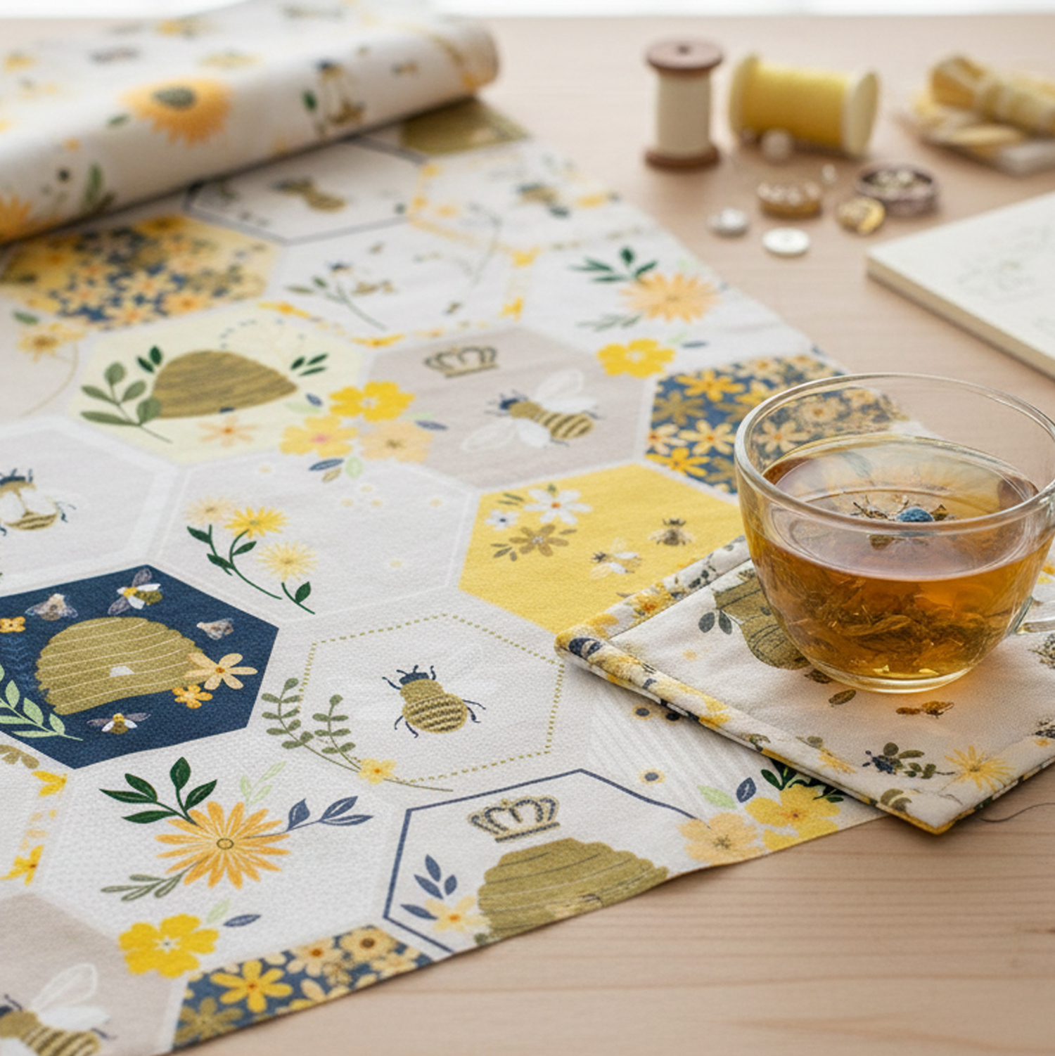 STE3052-M WH地 ハチの巣 STELLA USAプリント生地 1m単位 (m)