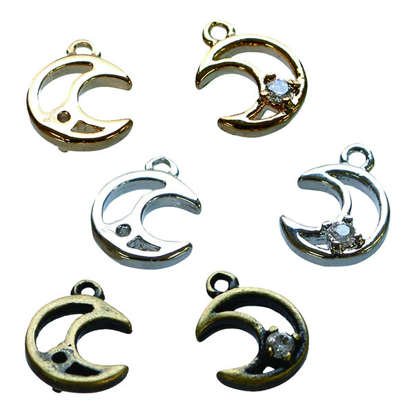 KE875～877　Charm Moon, with stone, 8mm, 4pcs (bag)