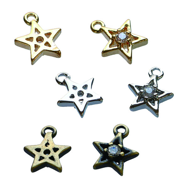 KE872～874　Charm Star, with stone, 6mm, 4pcs (bag)　