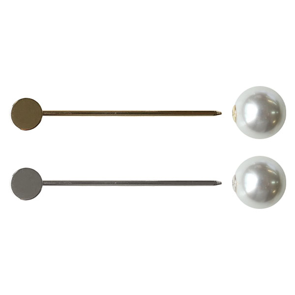 KE999~1000 Hair Sticks, with Bezels and Pearl Stoppers Length 7cm 2pcs (pack)