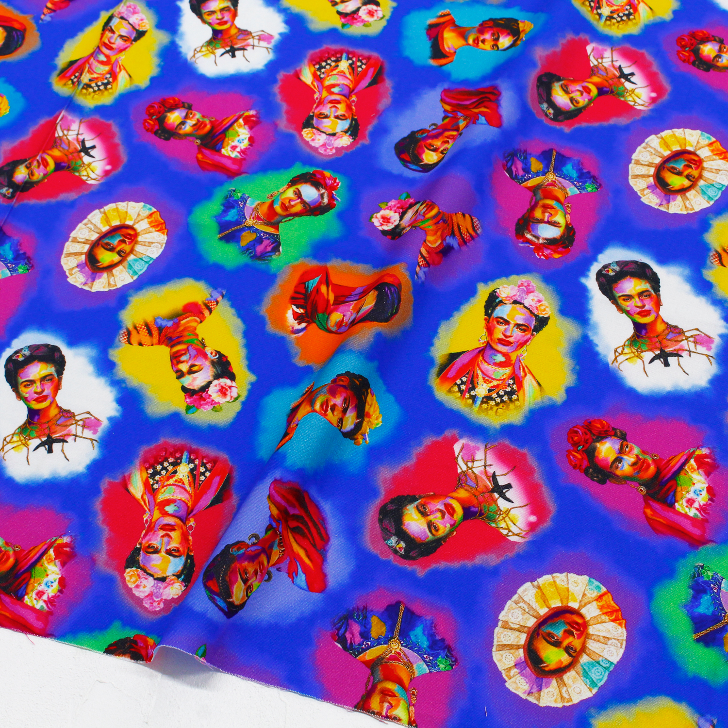 TIME3743-B Blue ground Frida Kahlo pattern Timeless Treasures, USA Printed Fabric, 1m/unit (m)