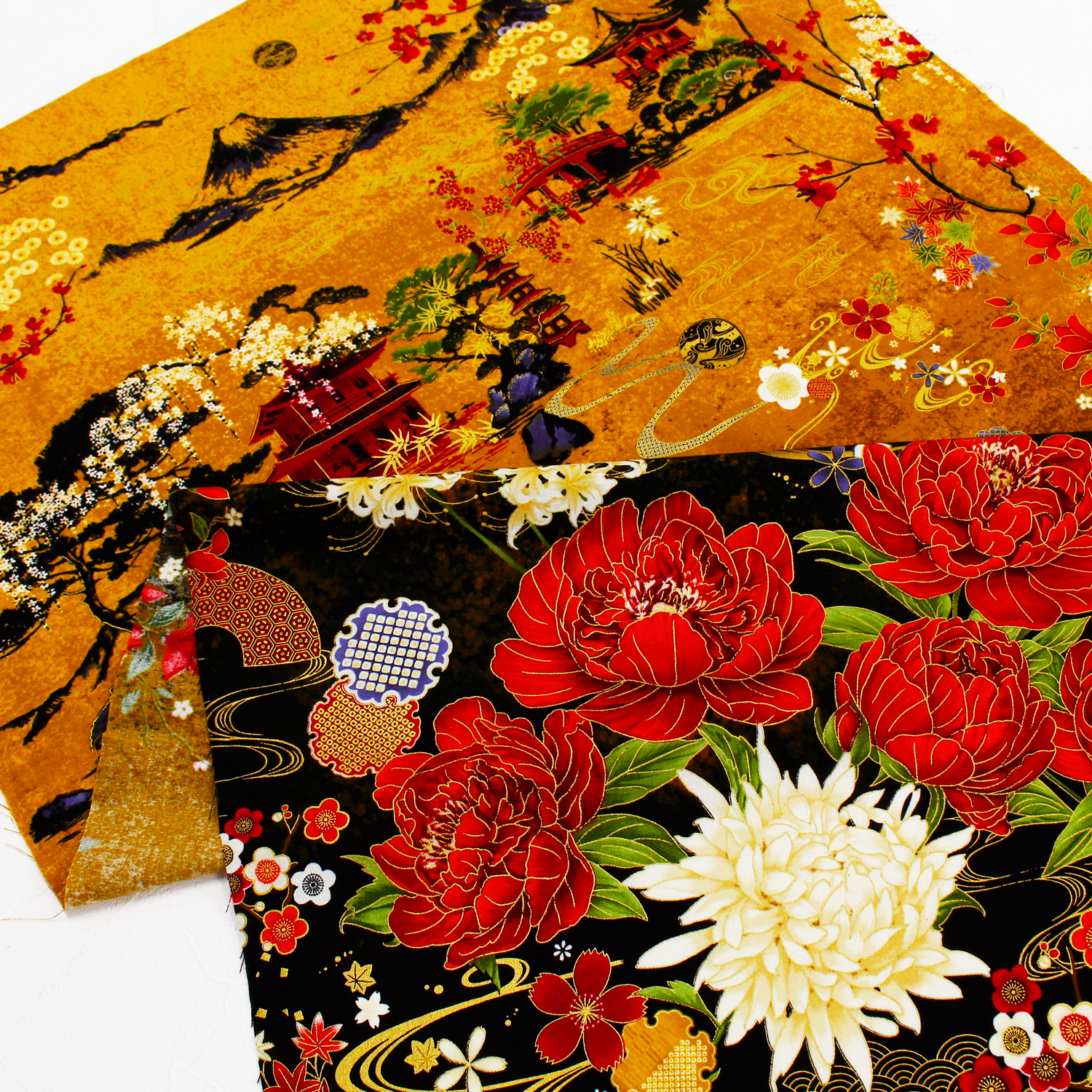 TIME3660-M Black ground, Japanese style red floral pattern TimelessTreasures USA printed fabric Approximately 110cm x 60cm panel fabric (pcs)