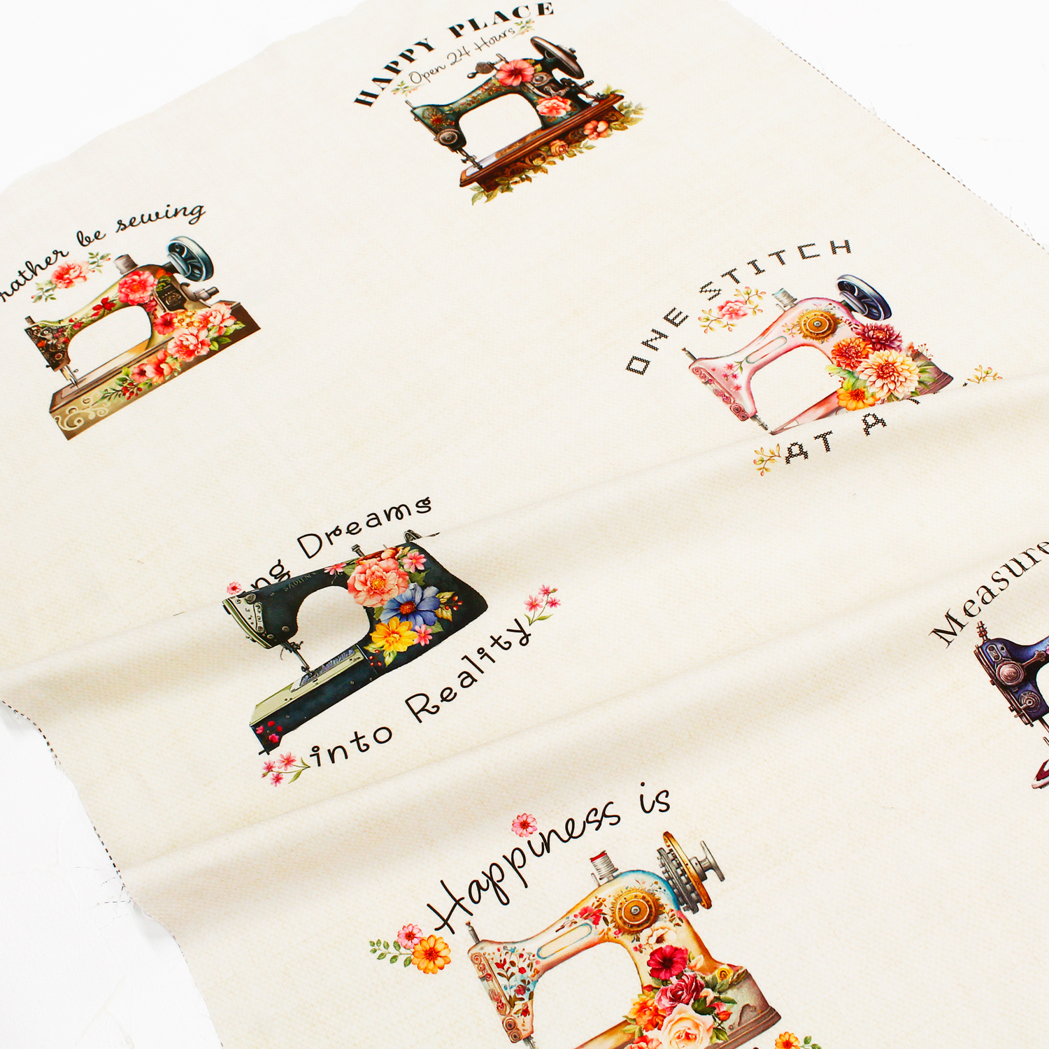 TIME3873-C Beige ground, sewing machine panel pattern TimelessTreasures USA printed fabric Approximately 110cm x 60cm panel fabric (pcs)