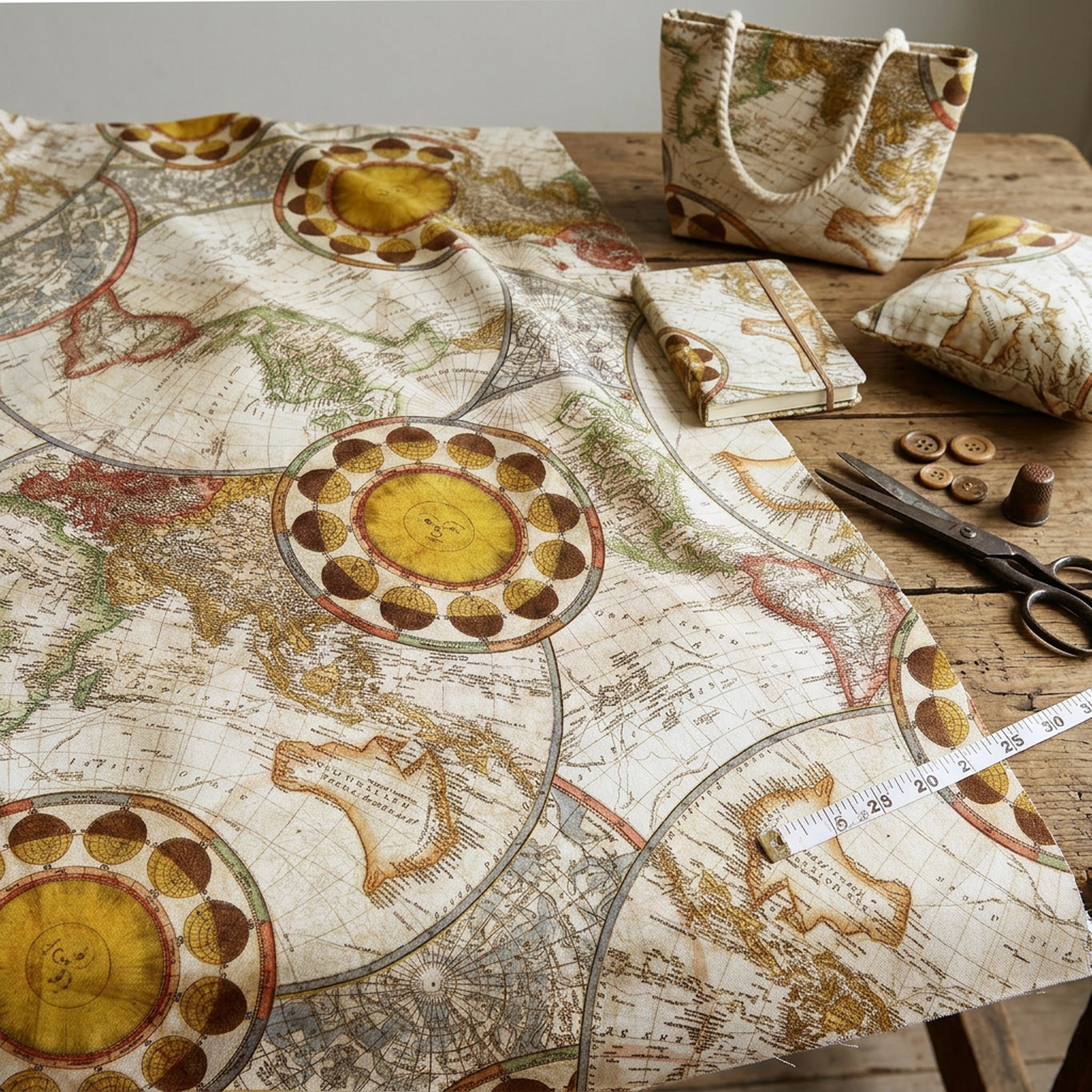 ROB19187-199 Beige ground antique world map ROBERTKAUFMAN USA print Width approx. 110cm 1m unit (m)