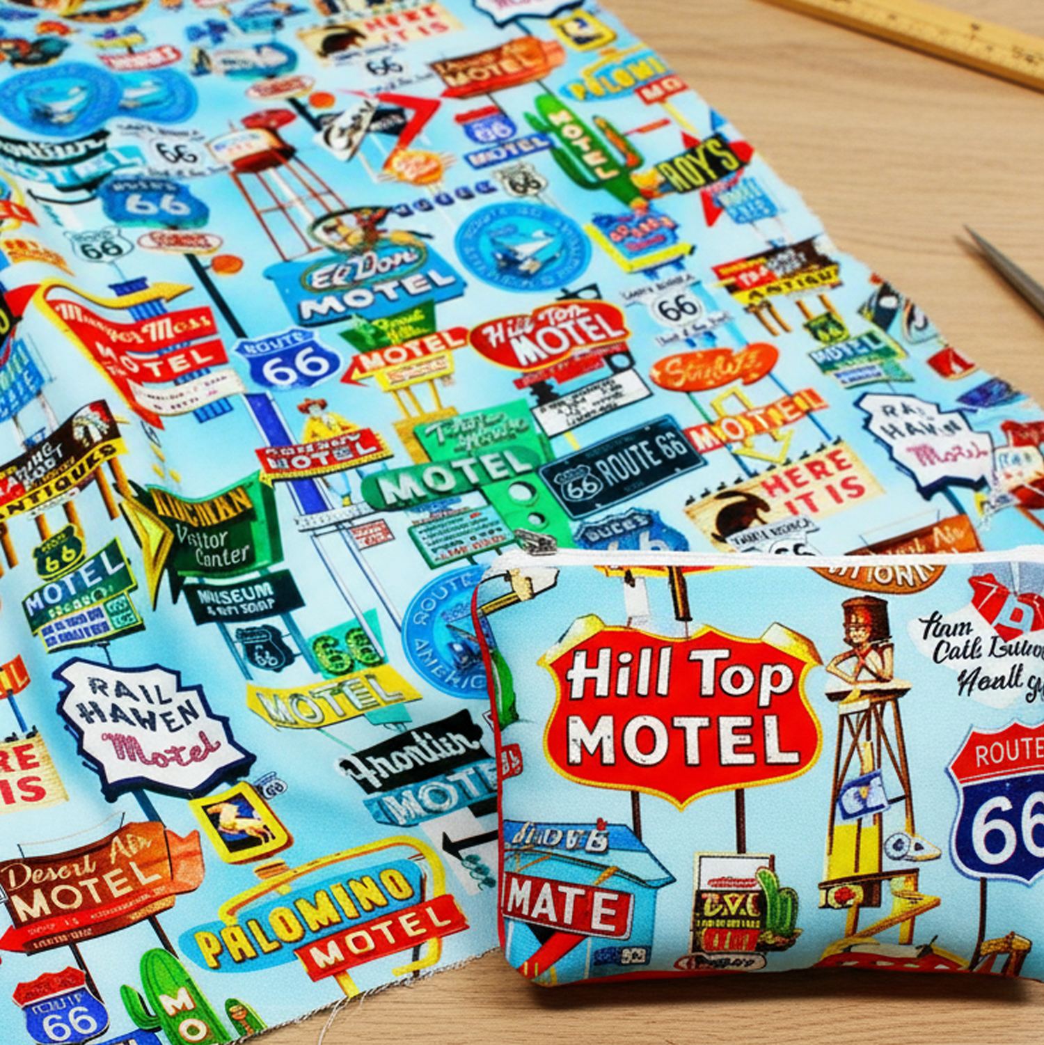 TIME3059-B Light blue ground American signboard pattern Timeless Treasures, USA Printed Fabric, 1m/unit (m)