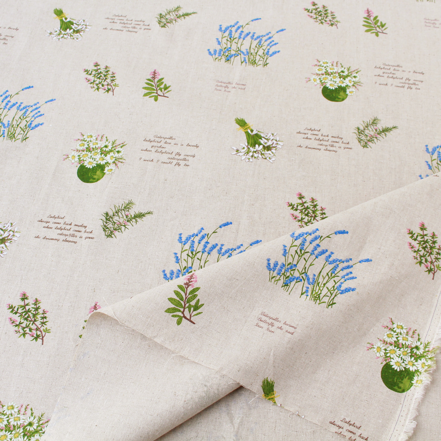 ■Z005922R-KN Pretty Plants Collection 広幅綿麻キャンバス ～ハーブの香り～　巾約140cm　原反約11m巻（巻）