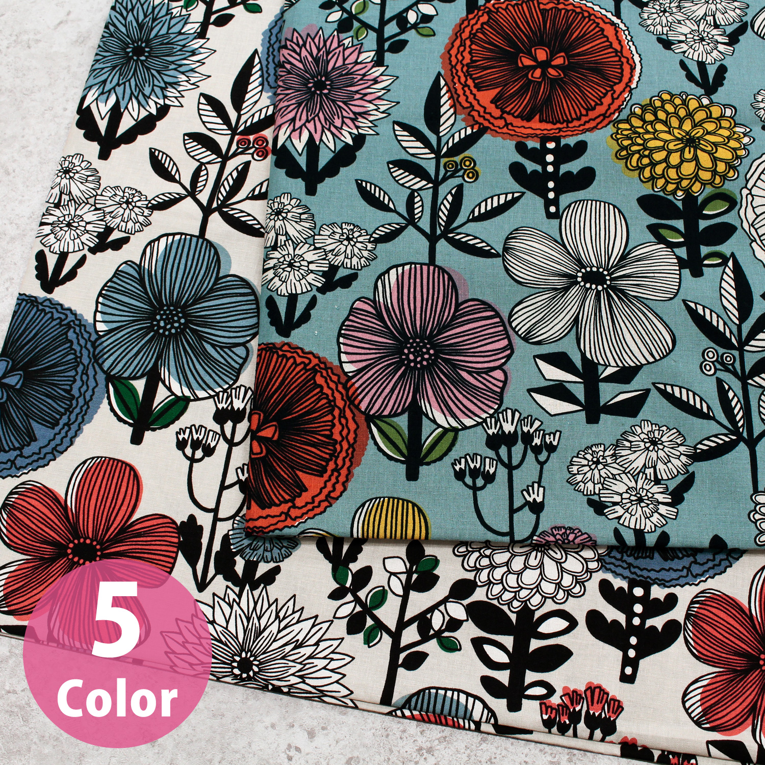 ■MAT6008CLR Cotton Linen Canvas Large Flower Printed Fabric  approx. 14m roll (roll)