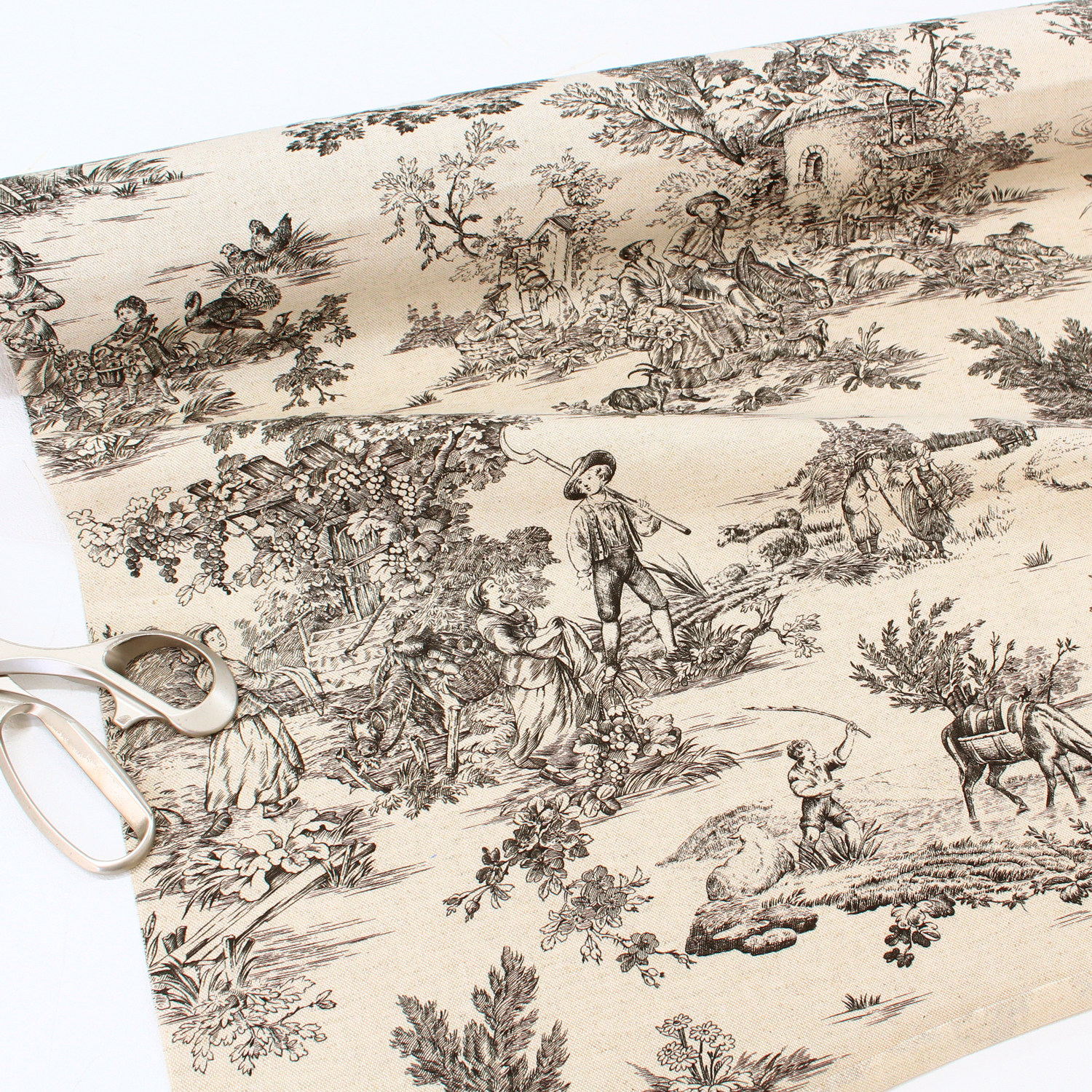 AS24673-56-50CM Toile de Jouy-トワルドジュイ 綿麻プリント 巾約140cm 50cm単位 （枚）