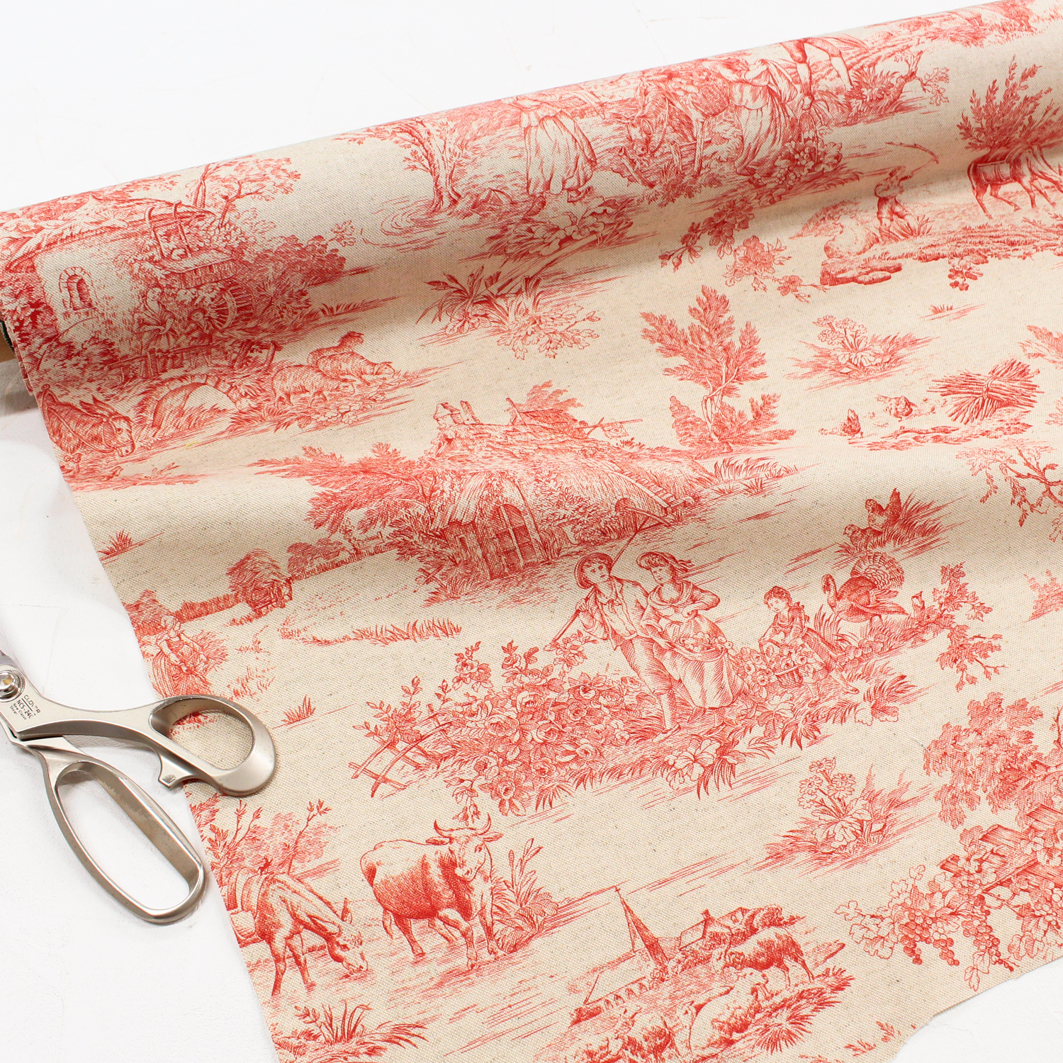 AS24673-57-50CM Toile de Jouy-トワルドジュイ 綿麻プリント 巾約140cm 50cm単位 （枚）
