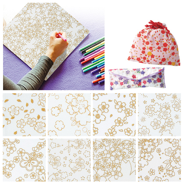 【感謝祭TS】【お取り寄せ・返品不可】OLY-HN1～8 布に塗る「ぬりえ」花ぬりえ ちりめん 23×23cm (枚)