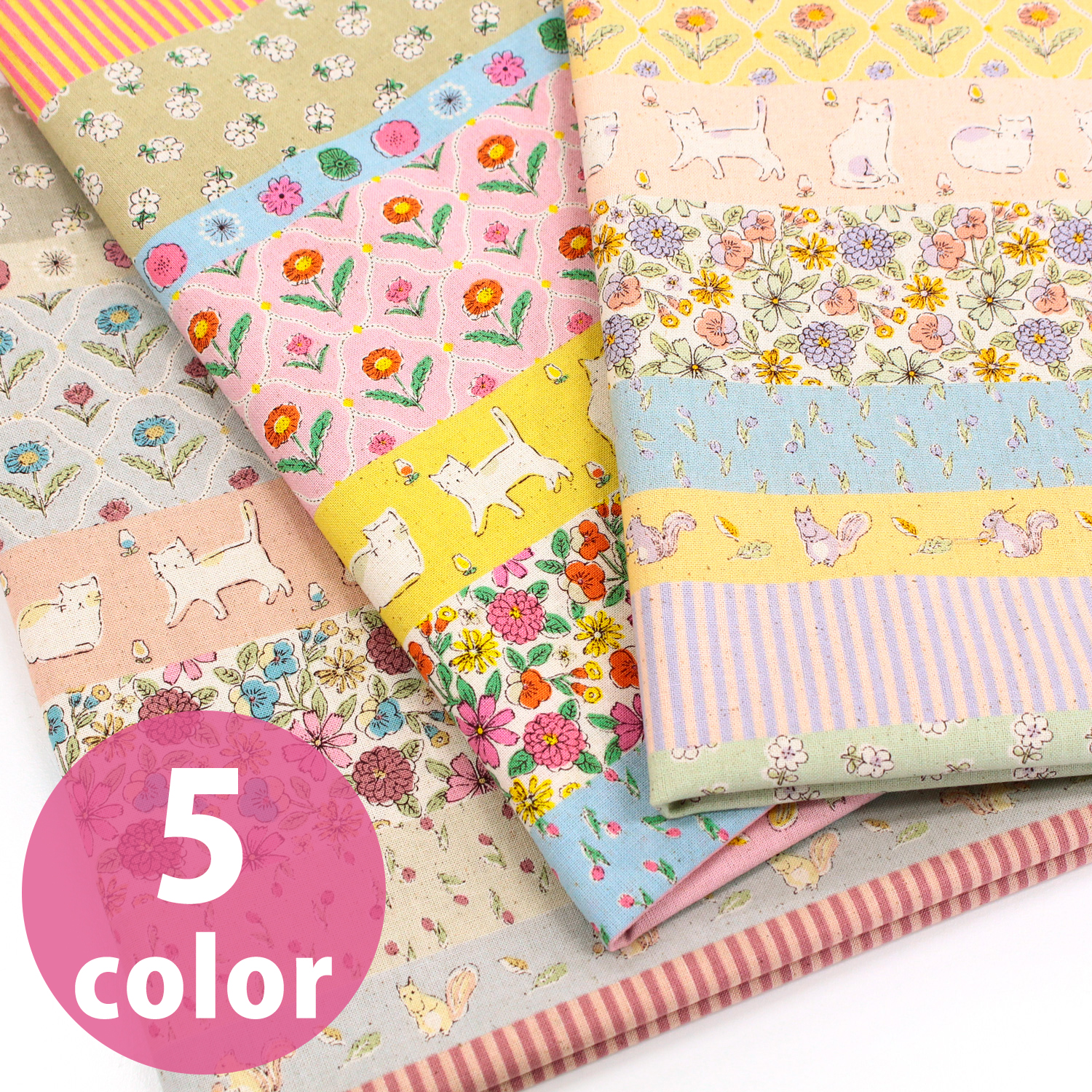 IBK99225-1 コットンシーチングプリント シャンティガーデン ネコ＆花ボーダー 巾約112cm 1m単位(m)