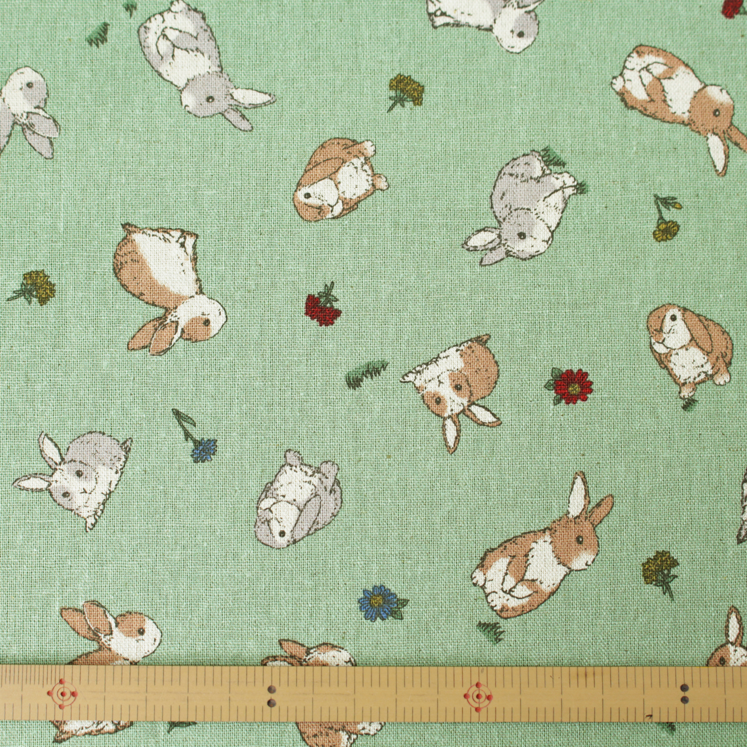 [Only on Online Shop]■7086-2E Cotton&linen Fabric rabbit green width 110cm （roll）