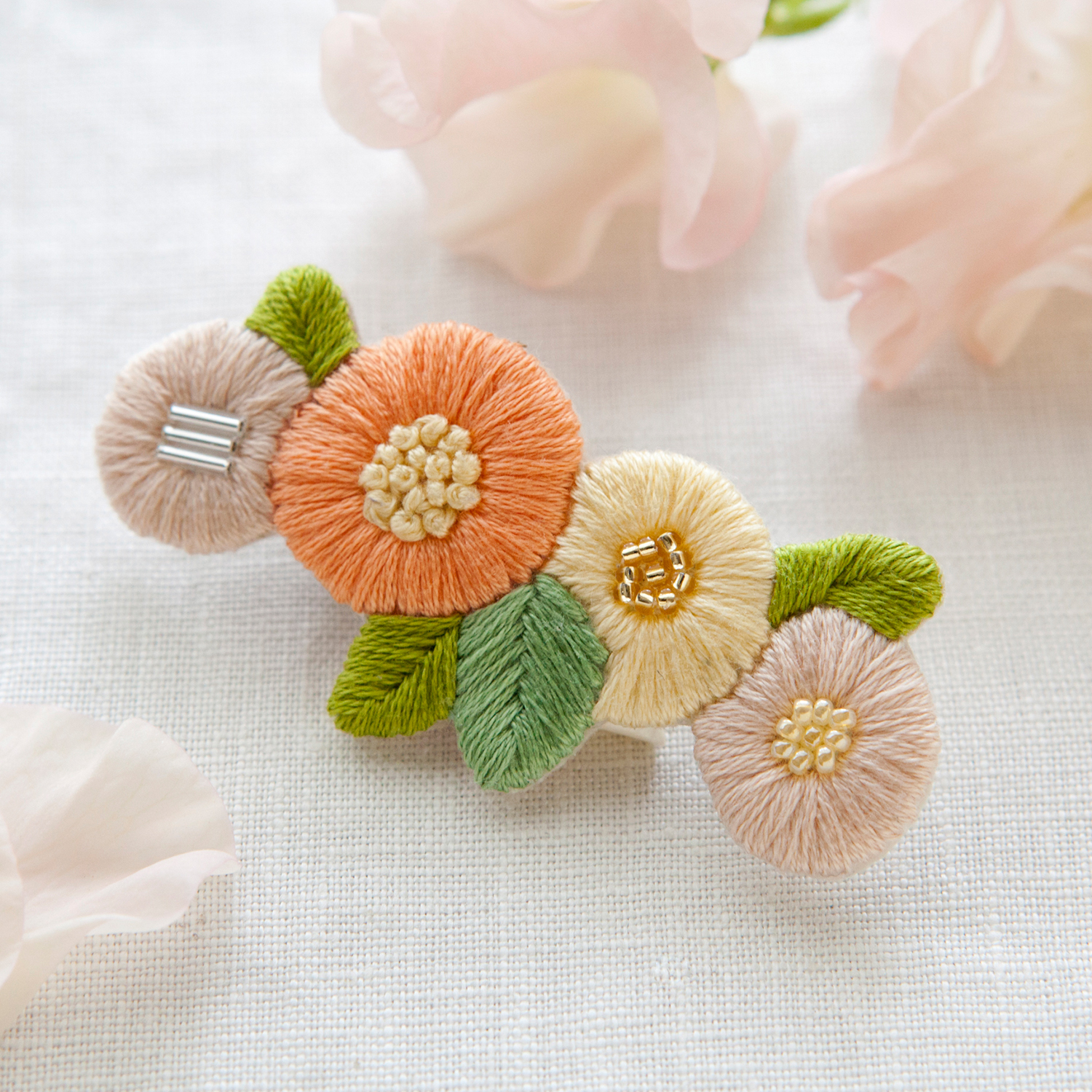 PHC-033-1 刺しゅうキット k.omono fioret hair accessory ヘアクリップ -orange- (袋)