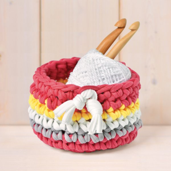 YW-45 タカギ繊維 ニット布で編むミニバスケット ピンク 編み物キット (袋)