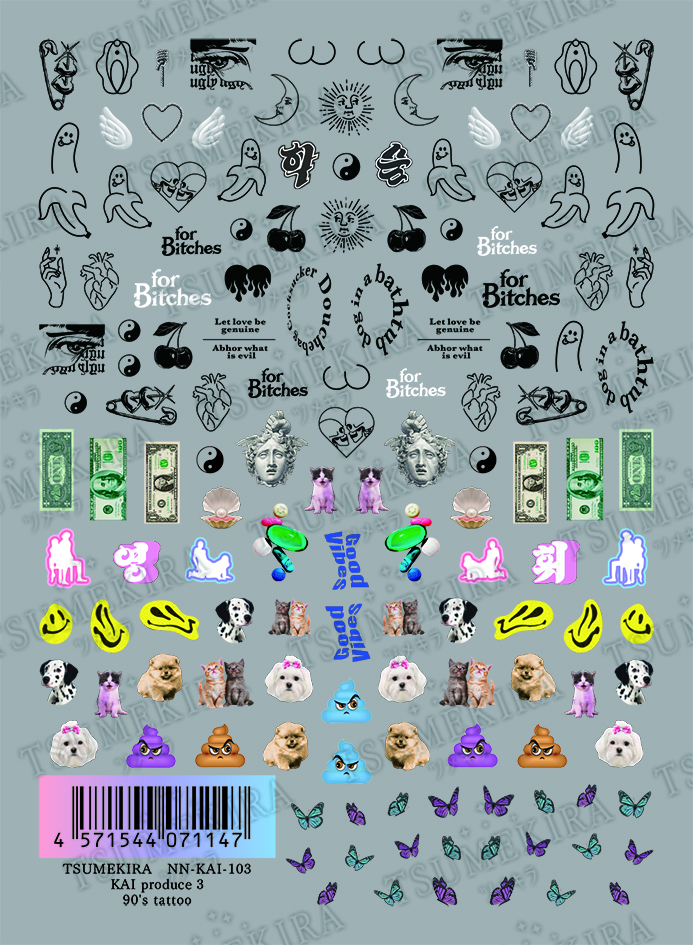 [Order upon demand, not returnable]NN-KAI-103 TSUMEKIRA　ネイルシート ツメキラ　KAI produce 3 90's tattoo  (sheet)