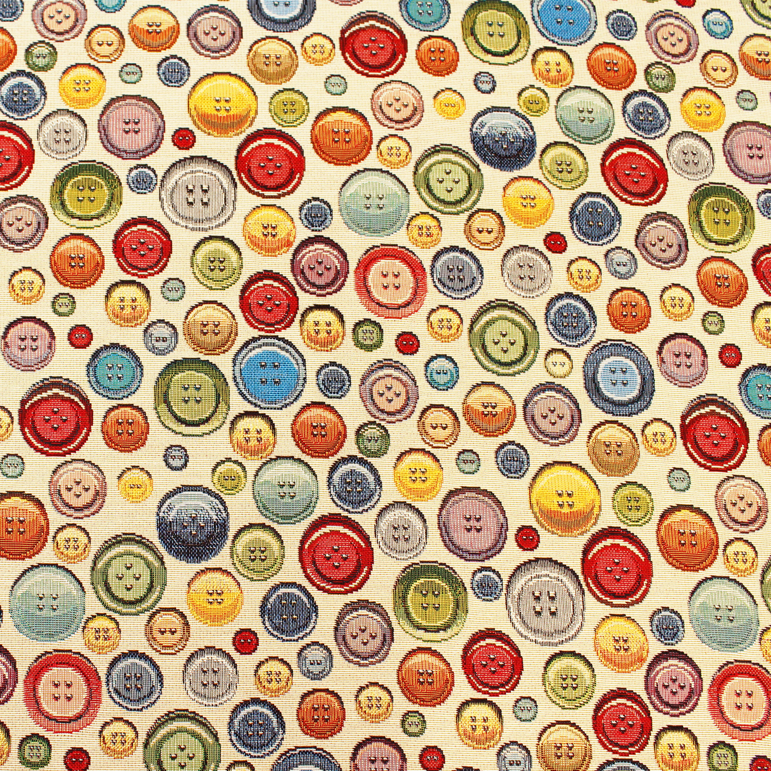 ■GB-BUTTONS-2R ボタンがいっぱい ベージュ 原反 オランダ輸入 ゴブラン生地 140cm巾 原反約15m巻 (巻)