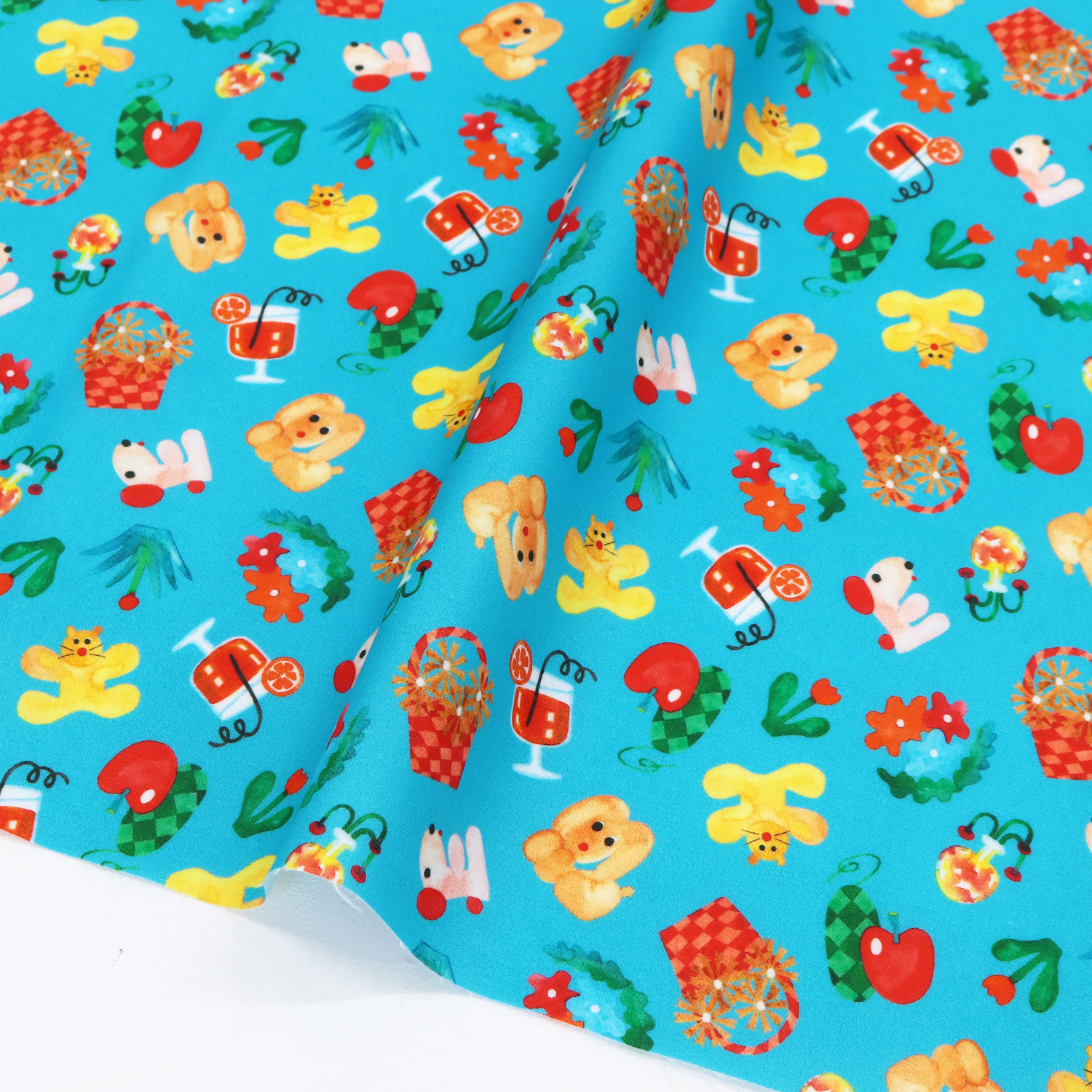 LAMI-OPTN103-C Light Blue Animal Illustration Collaboration with sabu Laminated USA Cotton Laminated fabric 50cm units (sheets)