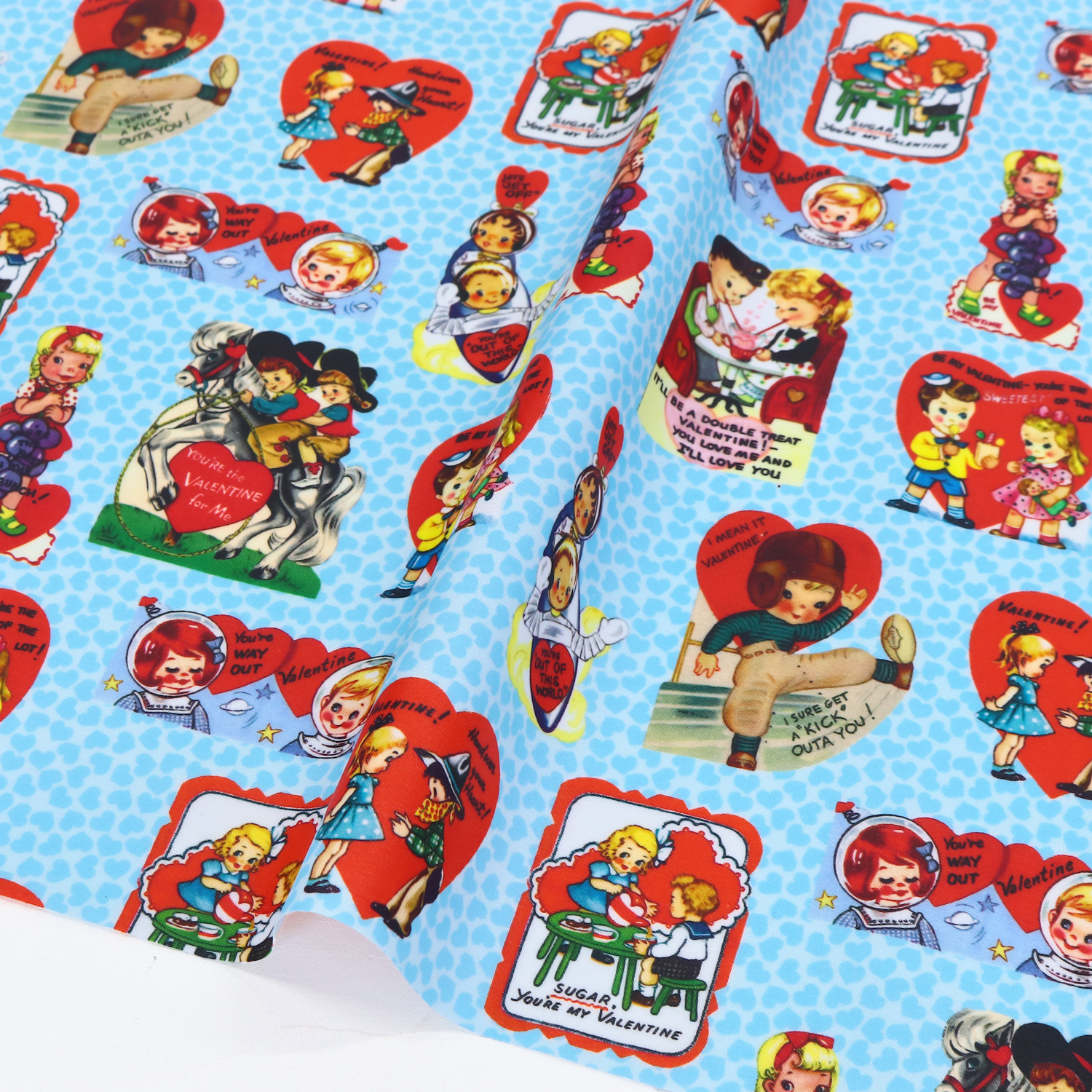 LAMI-10985-B Light Blue Valentine Animal Laminate Michael Miller USA Cotton Laminated Fabric 50cm units (sheets)