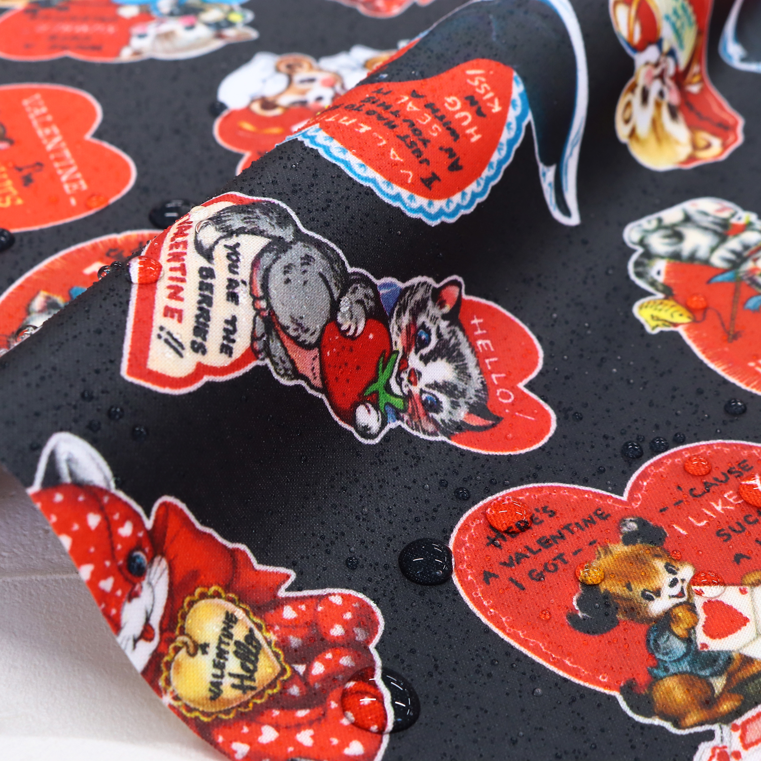 LAMI-10988-B Black Valentine Animal Laminate Michael Miller USA Cotton Laminated Fabric 50cm units (sheets)