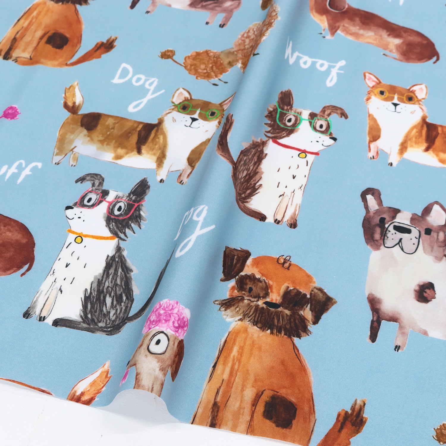 LAMI-LT-DOG-C Light Blue Dog Pattern Illustration Original Laminate USA Cotton Laminated Fabric 50cm Units (sheets)