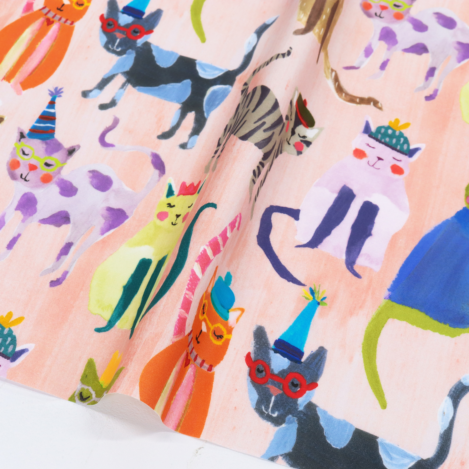 LAMI-NL-CAT-C Pink ground cat pattern illustration original laminate USA cotton laminated fabric 50cm units (sheets)